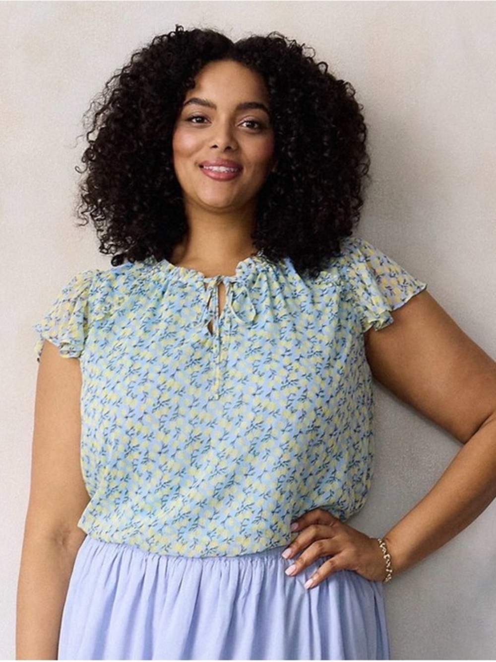 NWT…LC Lauren Conrad Lemon Floral Flutter Sleeve Top